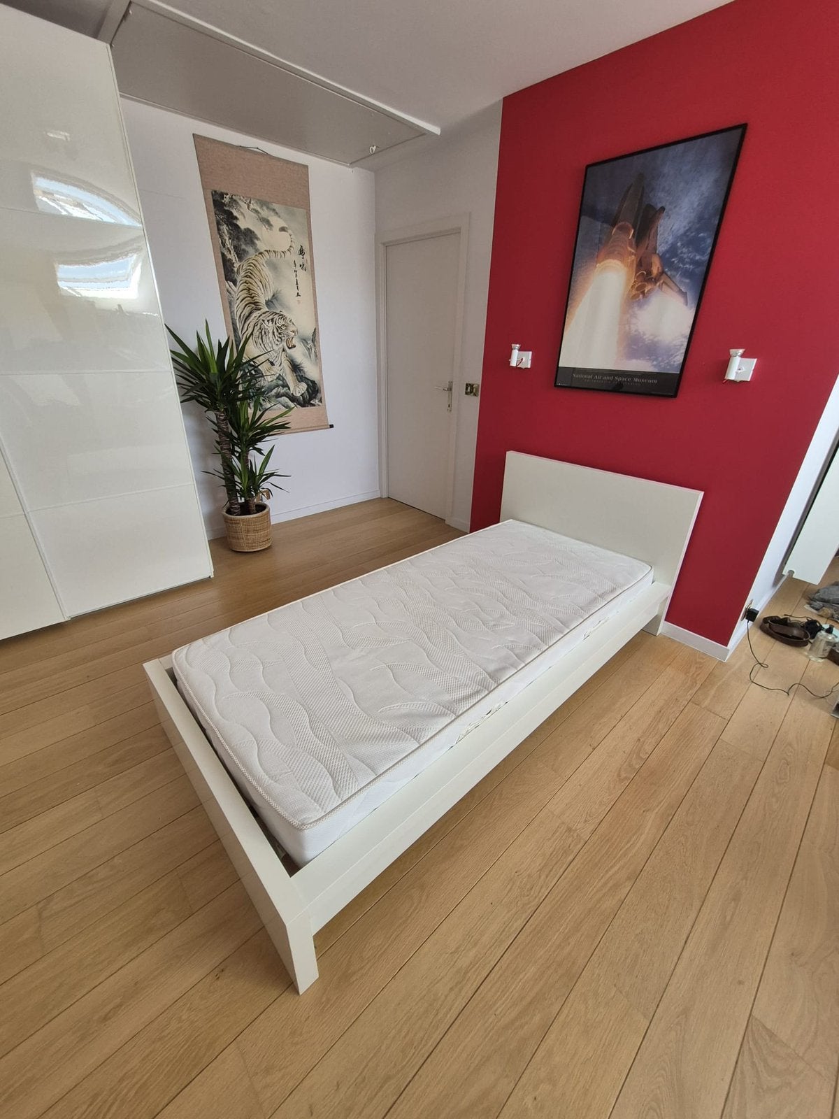 Bed met lattenbodem en matras, Huis en Inrichting, Ophalen, Reeks Malm van de Ikea, Gebruikt, Eenpersoons