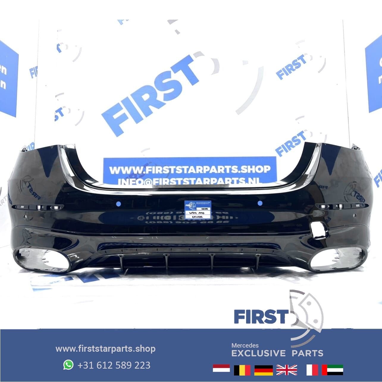 W214 AMG ACHTERBUMPER 2023-2026 BUMPER + DIFFUSER ZWART Merc