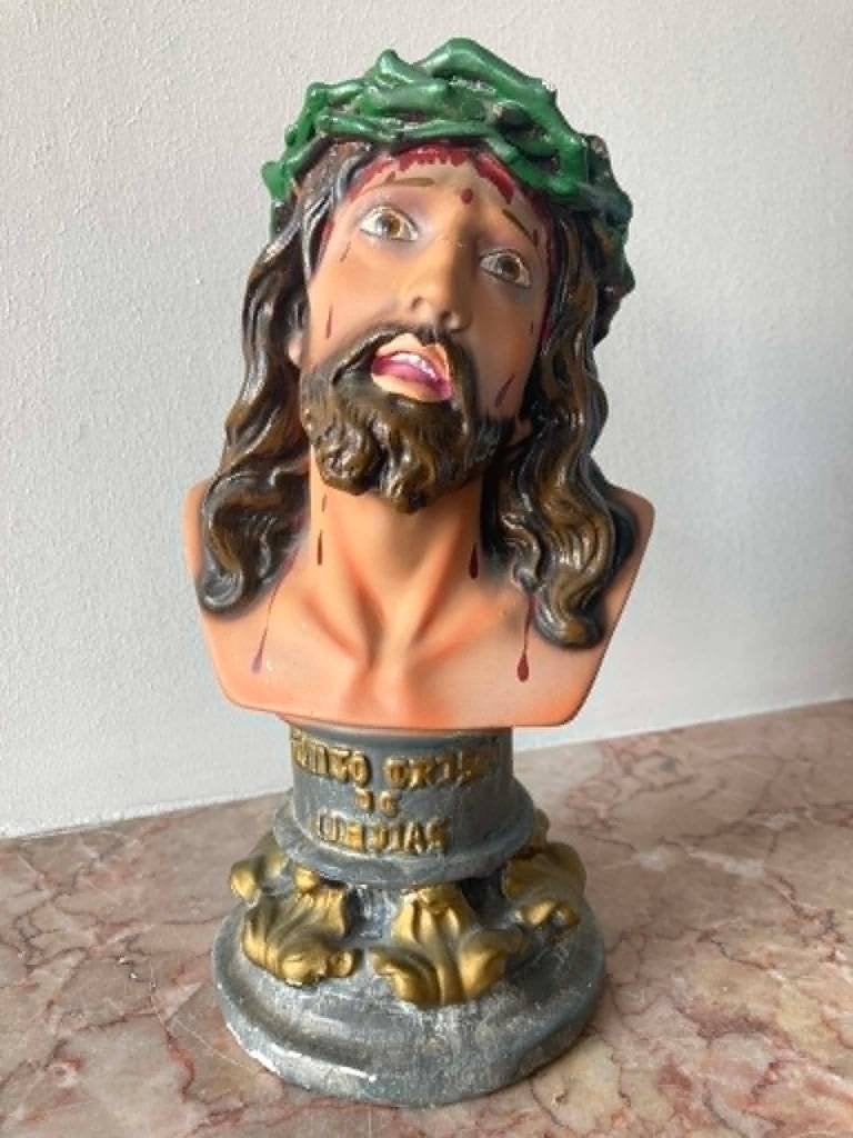 Buste lijdende Christus met "echte" ogen (25 cm), Antiek en Kunst, Ophalen of Verzenden