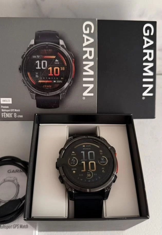 Garmin Fenix 8 47mm Amoled, Handtassen en Accessoires, Stappen, Zwart, Ophalen of Verzenden, Zo goed als nieuw