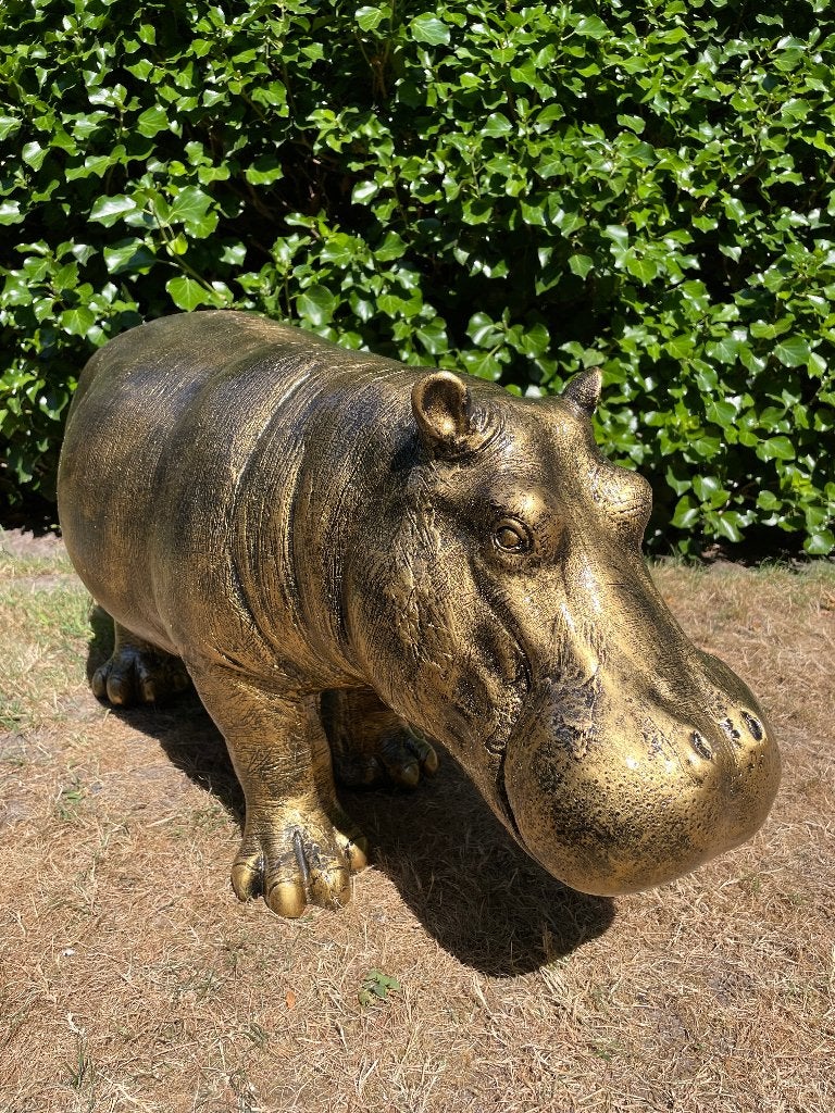 Beeld Nijlpaard, hippo, vijver, tuin, dierentuin 90 cm, Ophalen, Nieuw, Kunststof, Dierenbeeld