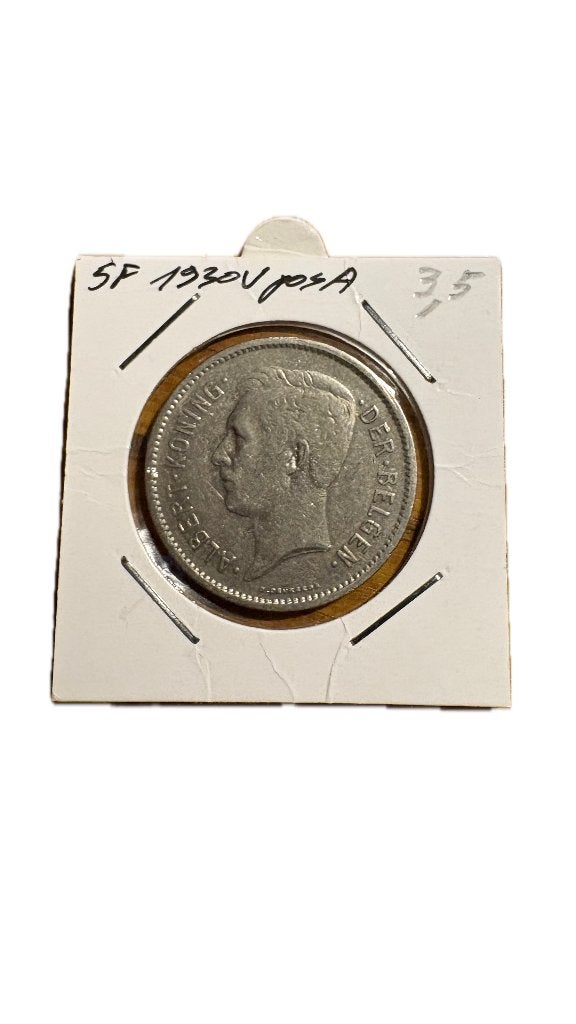 ALBERT I: 5 FRANC 1 BELGA 1930V Positie A, Postzegels en Munten, Ophalen of Verzenden