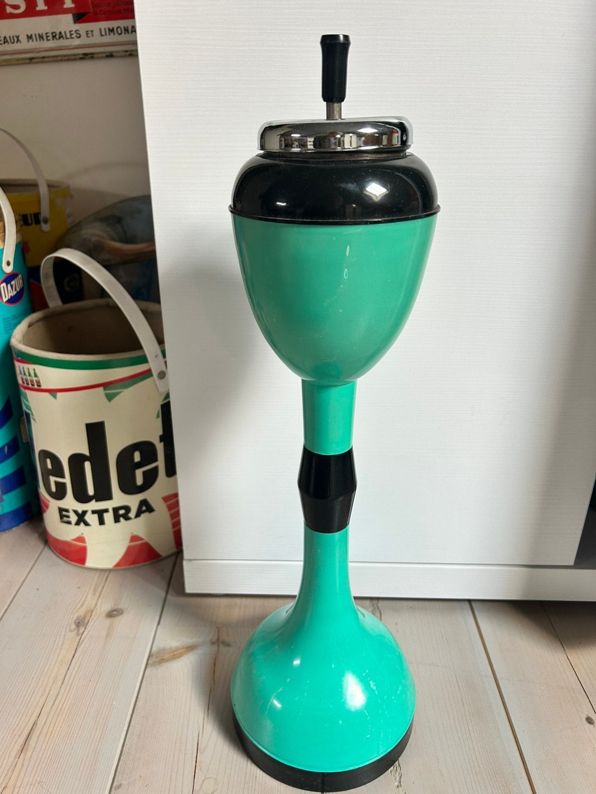 Cendrier vintage à pousser - turquoise - Années 60-70, Enlèvement ou Envoi