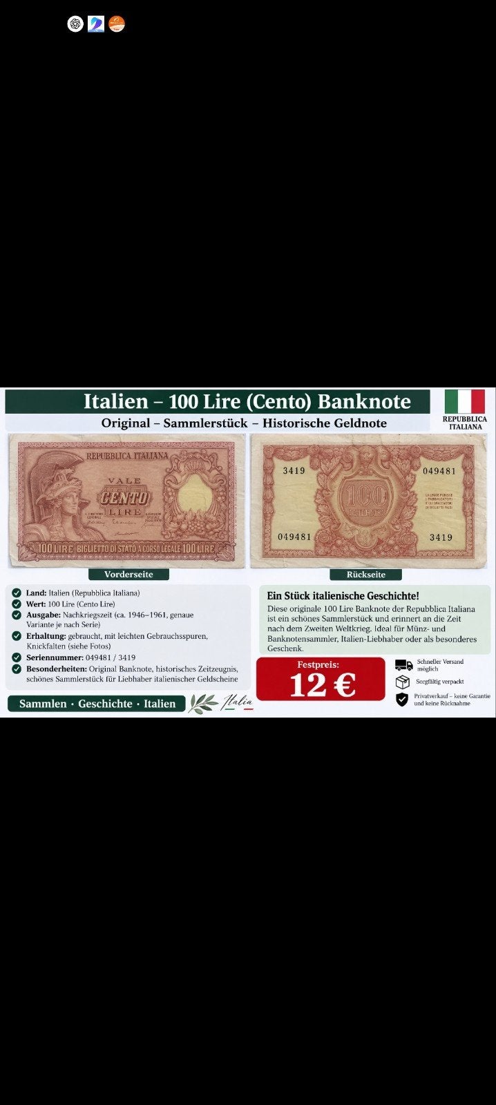 billet de banque, Enlèvement ou Envoi
