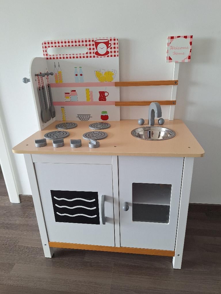 Houten wit speelgoedkeukentje, Ophalen, Gebruikt, Hout, Speelkeuken