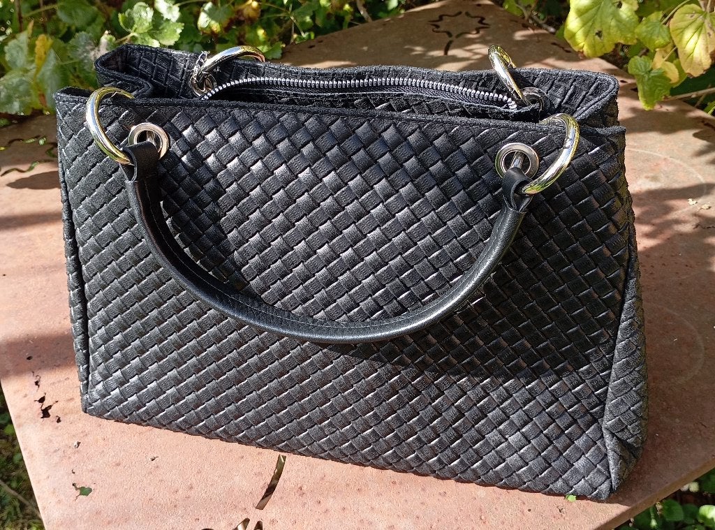 Sac neuf en cuir noir tressé, Ophalen, Nieuw, Zwart, Handtas
