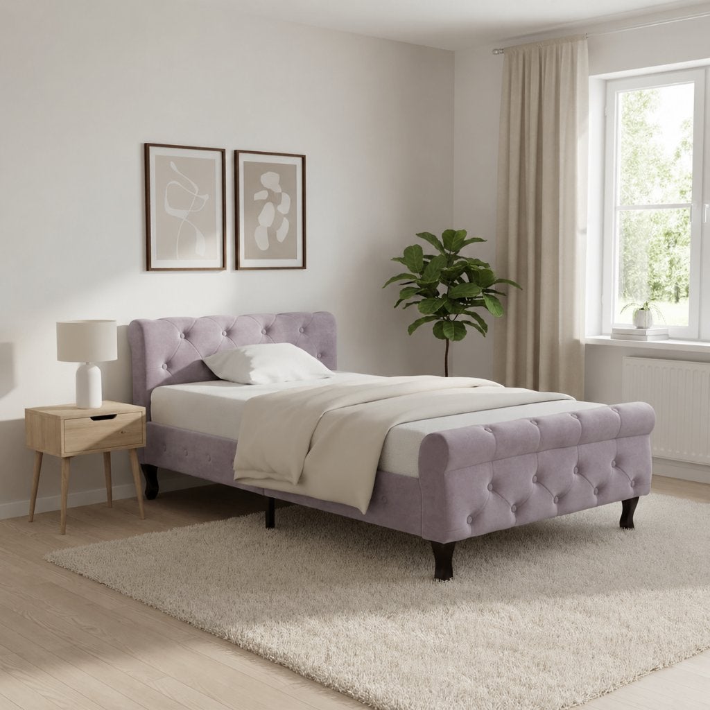 vidaXL bed 90x200 fluweel licht paars + lattenbodem + matras, Ophalen, Gebruikt, 90 cm, 200 cm