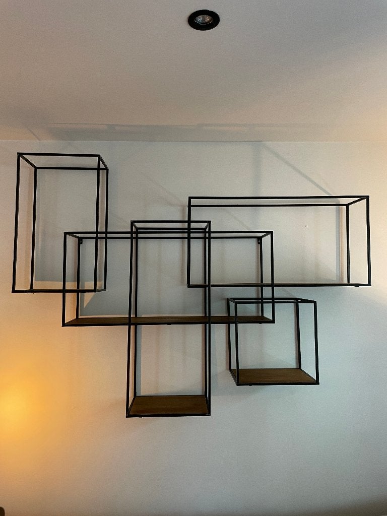 Étagère murale XXL design industriel Simla métal noir & bois, Enlèvement, Utilisé
