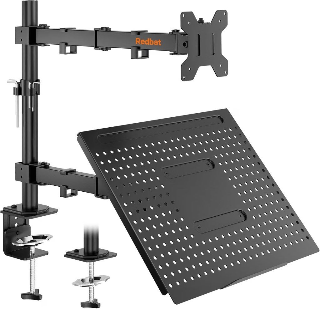 Redbat dubbele monitorarm met laptoplade (13-32" VESA), Envoi, Comme neuf, Réglable en hauteur