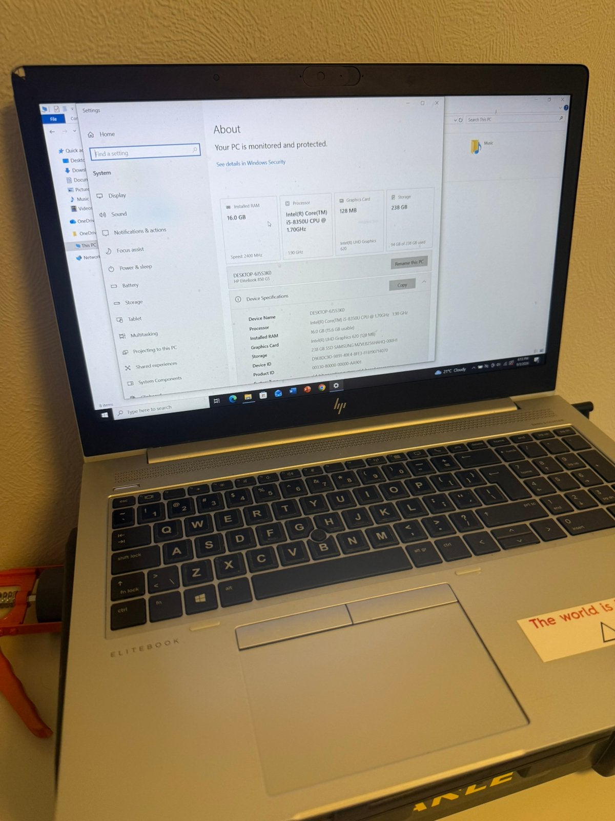 Pc portable HP elitebook 850 g5 intel i5 16Go RAM, Computers en Software, Ophalen, Gebruikt