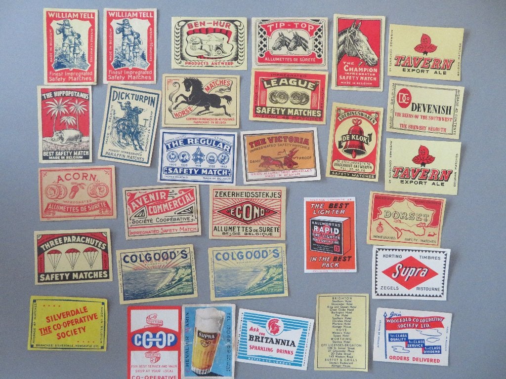 lot 168 oude lucifer labels etiketten Belgie, Verzamelen, Ophalen of Verzenden, Zo goed als nieuw, Luciferdoosjes of -merken