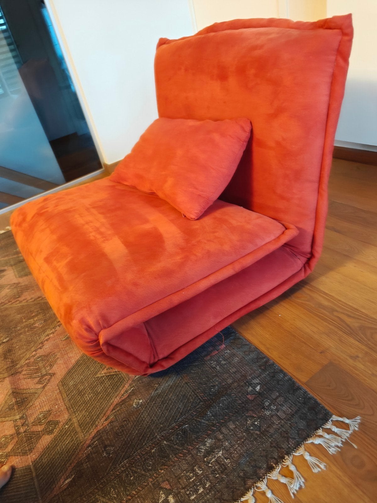 Rode relaxfauteuil / slaapfauteuil, Ophalen, Gebruikt, 75 tot 100 cm, 75 tot 100 cm
