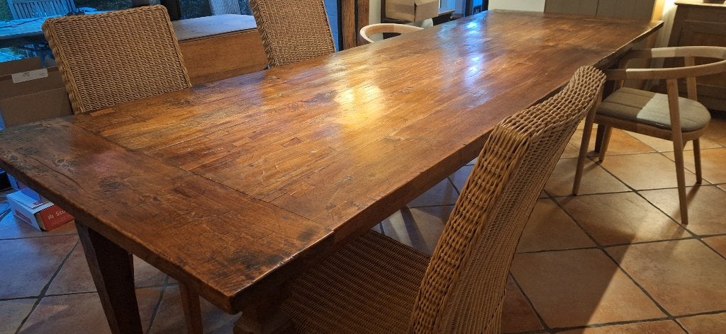 Prachtige lange tafel voor 10 personen, Huis en Inrichting, Tafels | Eettafels, Ophalen, Gebruikt, Teakhout, Vijf personen of meer