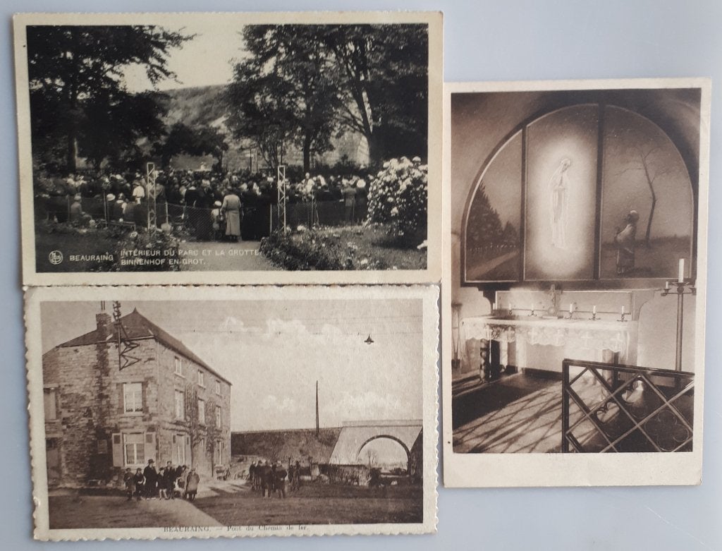 3 CPs: BEAURAING Pont Chemin fer+-1910+grotte+Chapel BANNEUX, Collections, Enlèvement ou Envoi, 1920 à 1940, Affranchie, Namur