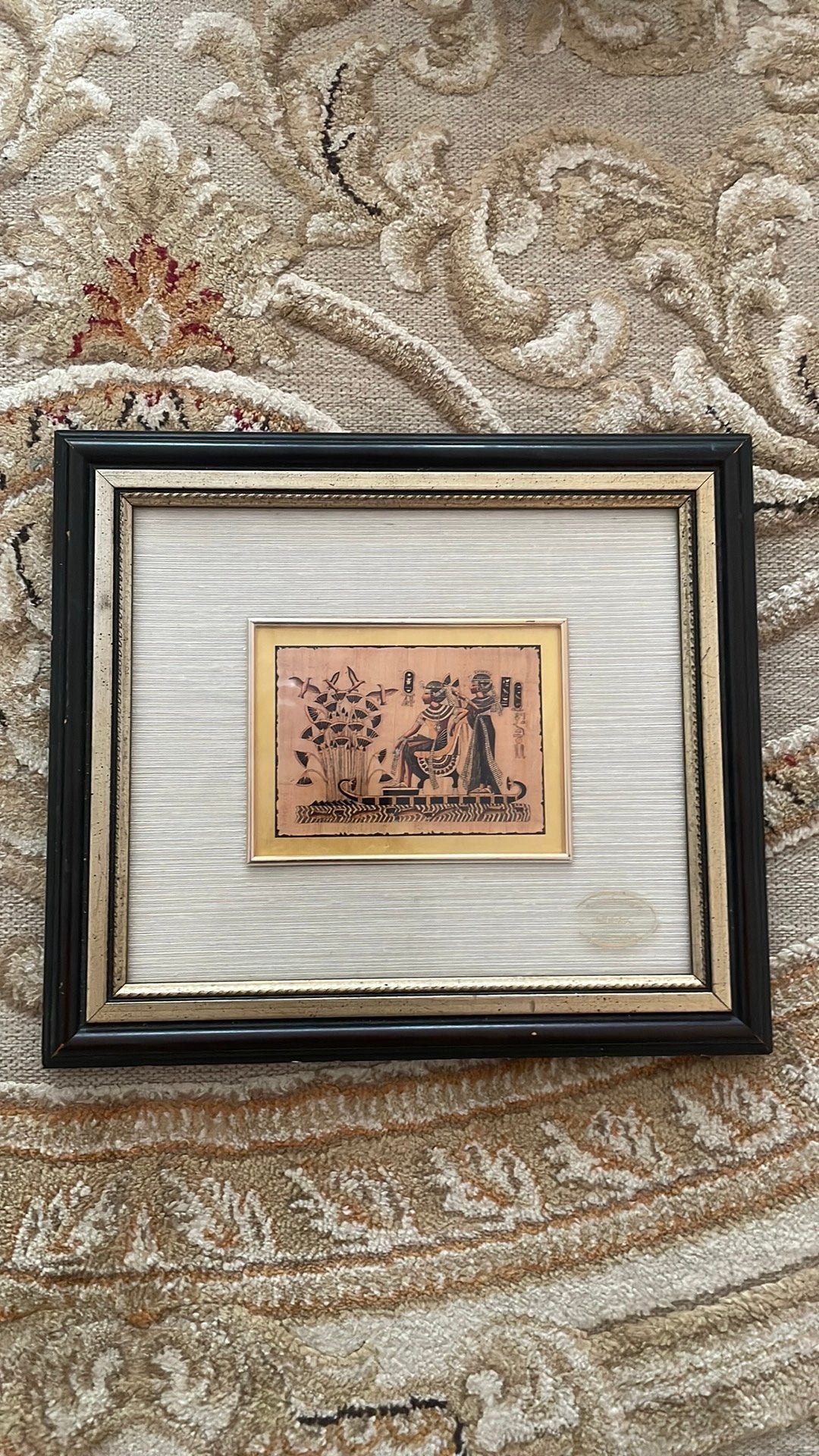 Ingelijst Egyptisch schilderij op echt papyrus, Antiek en Kunst, Kunst | Tekeningen en Fotografie, Ophalen of Verzenden