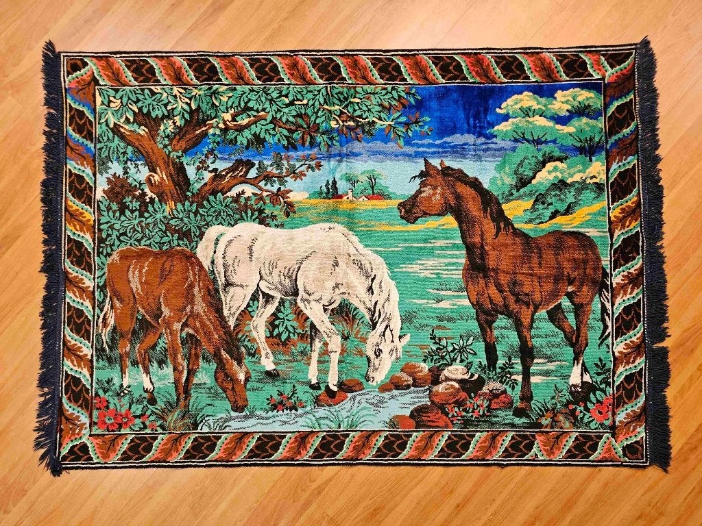 Wandkleed paarden 165/110 cm, Huis en Inrichting, 165 cm, Gebruikt, Wandkleed, Overige stijlen