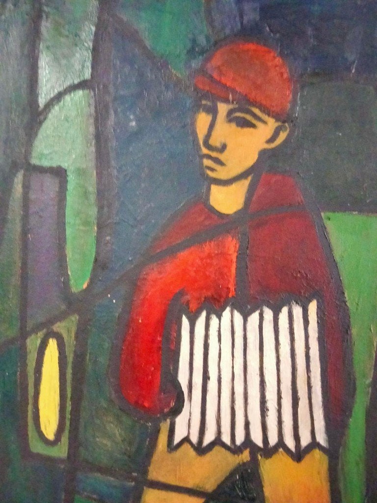 vintage schilderij olieverf op doek abstract accordeon, Antiek en Kunst, Ophalen of Verzenden