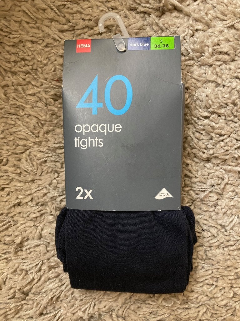 Gloednieuw: 2 paar donkerblauwe panty's Hema 36/38 40den, Kleding | Dames, Leggings, Maillots en Panty's, Maat 36/38 (S), Blauw
