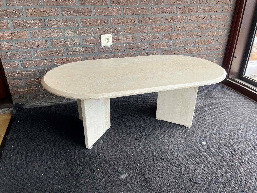 Ovale travertin salontafel 110x60x37, Huis en Inrichting, Ophalen of Verzenden