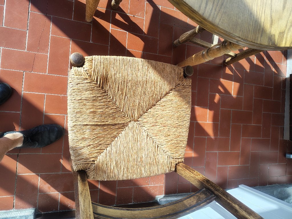 Ronde eiken tafel met 4 stoelen, Ophalen, Gebruikt, Vier personen, Eikenhout