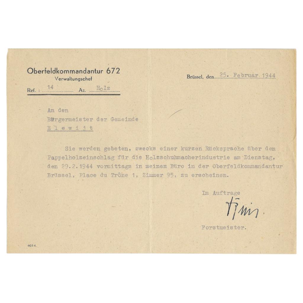 Document allemand — Cape en bois de peuplier d'Elewijt 1944, Enlèvement ou Envoi, Armée de terre, Autres types