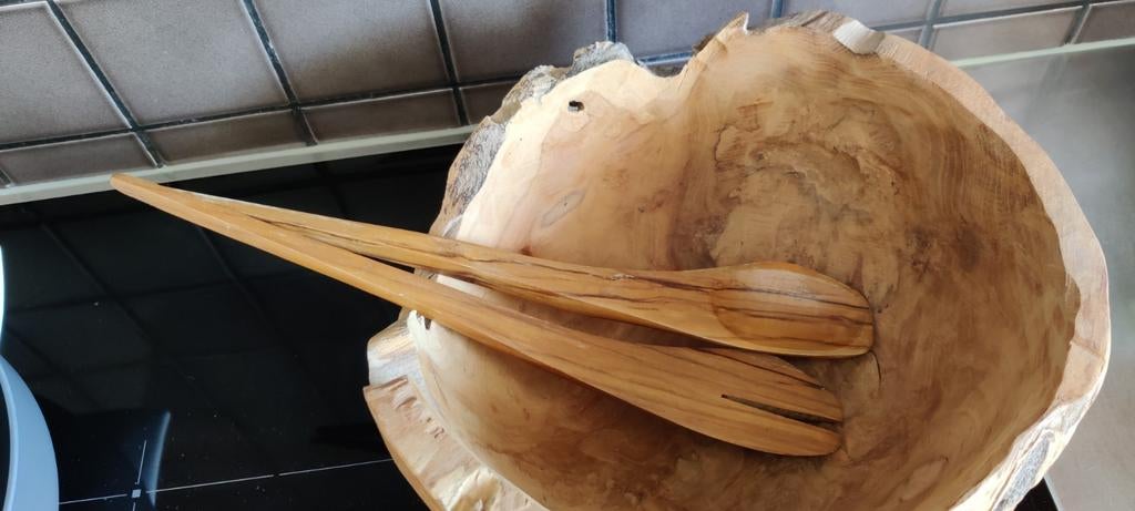 Mooie houten schaal met houten scheppers, Ophalen, Schaal