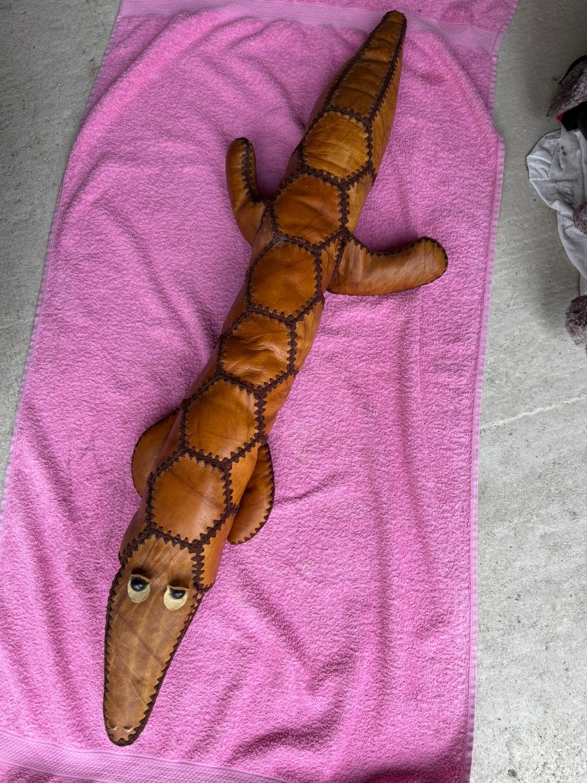 Vintage leren patchwork krokodil 110 cm lang., Ophalen