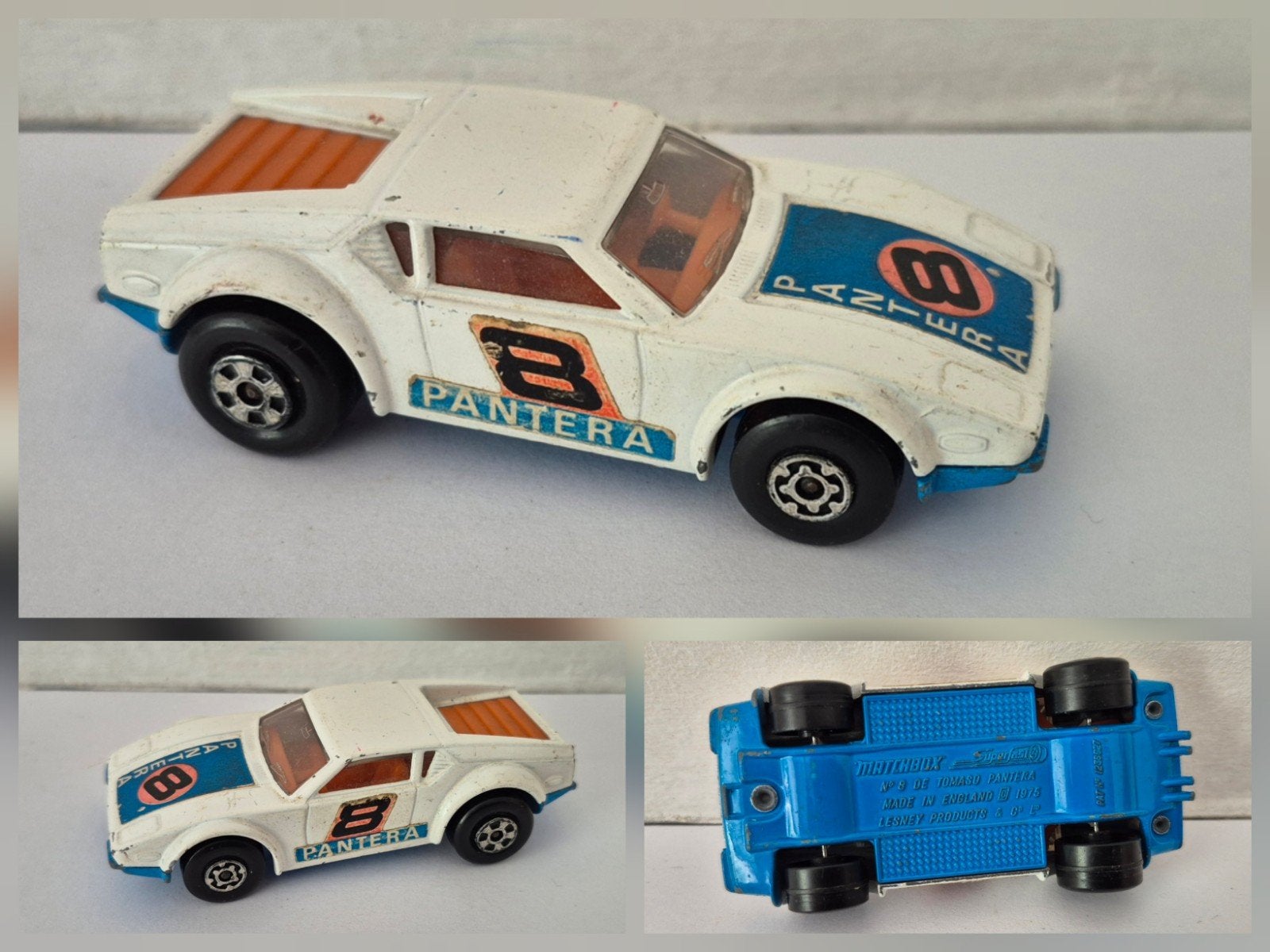 Matchbox SF 8-C 1975 DeTomaso Pantera, Ophalen of Verzenden, Gebruikt, Auto