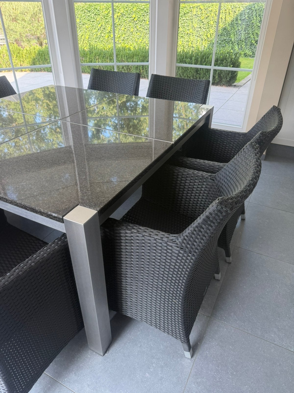 8 mooie grijze stoelen/ tuinstoelen, Tuin en Terras, Ophalen, Gebruikt