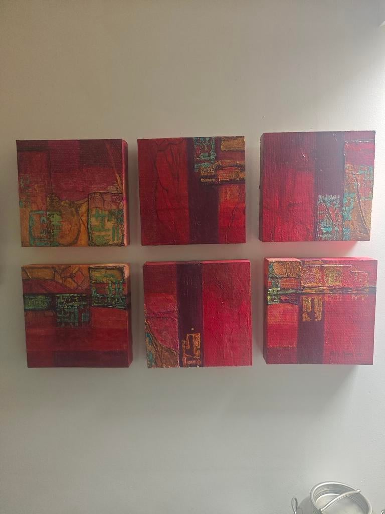 Combinatie zes blokschilderijen van 30 x 30 x 5 cm, Enlèvement ou Envoi