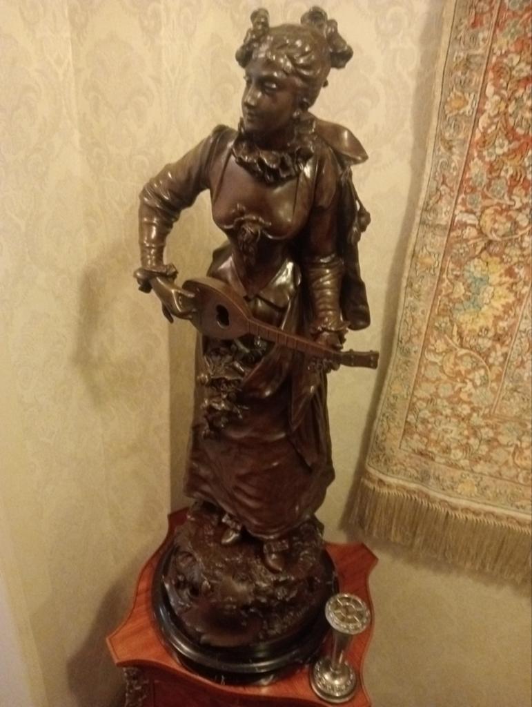 Statue en bronze 74 cm Gaudez Pastorale Watteau, Enlèvement, Bronze