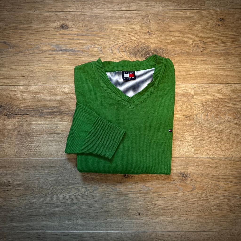 Tommy Hilfiger V-Neck knitwear L, Ophalen of Verzenden, Zo goed als nieuw, Maat 42/44 (L), Groen