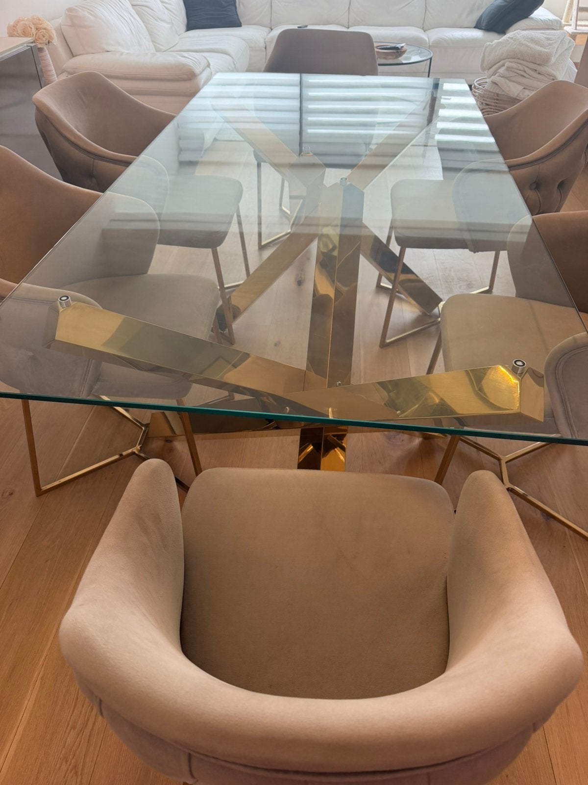 Table de salle a mangee 6chaise, Maison & Meubles, Enlèvement, Comme neuf, Verre