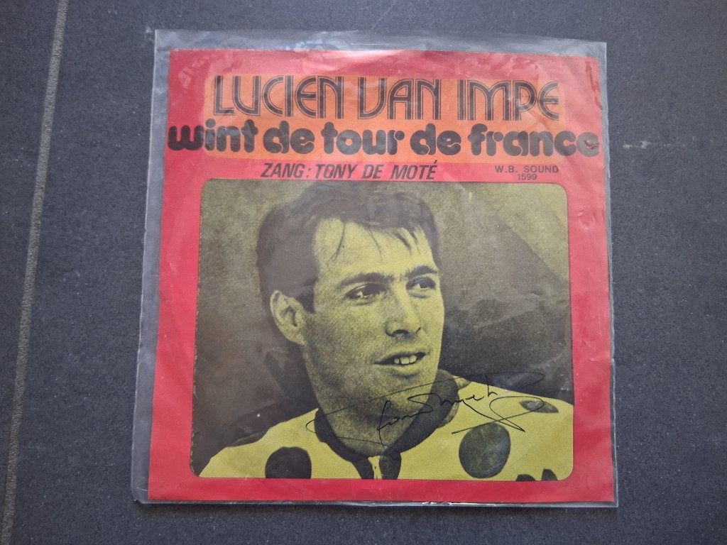 Single 45 toeren Lucien Van Impe wint de tour gesigneerd, Cd's en Dvd's, Ophalen, Gebruikt, 7 inch, Single