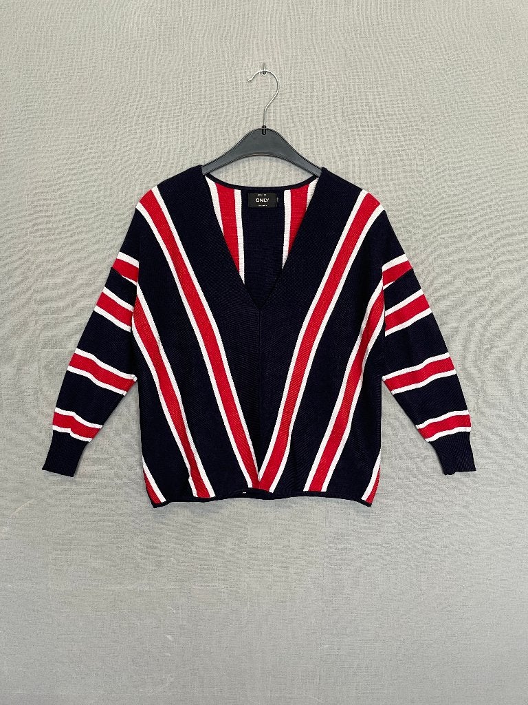 Blauw met wit en rood truitje van Only (M), Kleding | Dames, Truien en Vesten, Maat 38/40 (M), Only, Blauw, Ophalen of Verzenden