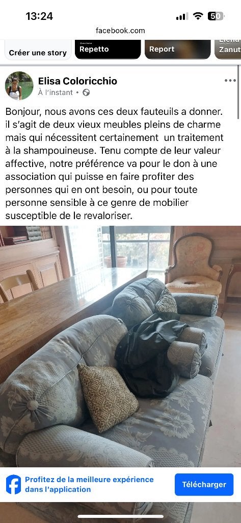 Fauteuils à donner, Enlèvement, Utilisé, 100 à 125 cm, Tissus