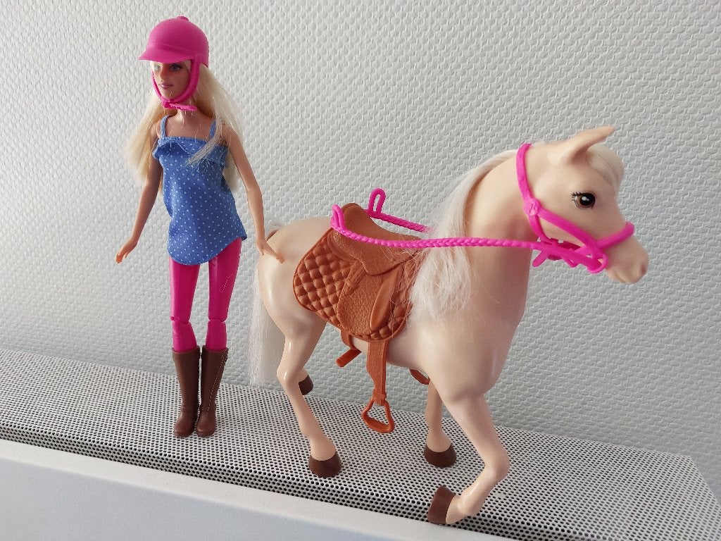 Barbie pop met paard – met zadel en hoofdstel, Ophalen, Zo goed als nieuw, Barbie
