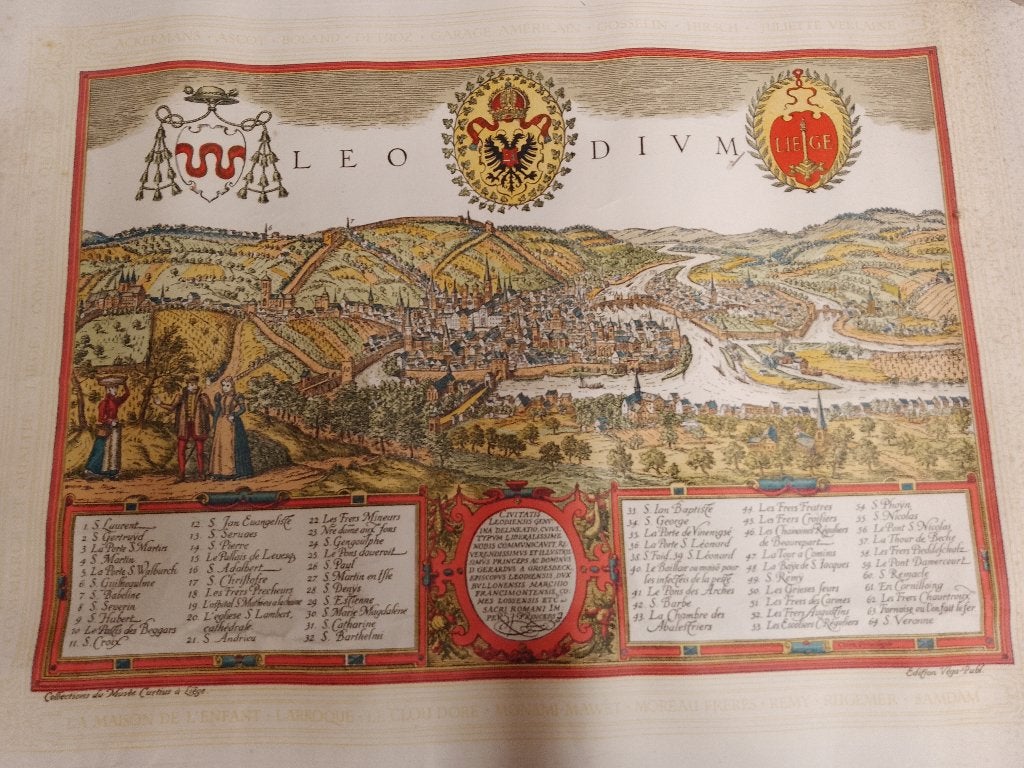 Affiche / Poster ancien "Leodium" (Vue de Liège en 1572), Collections, Enlèvement, Utilisé, A1 jusqu'à A3, Rectangulaire horizontal