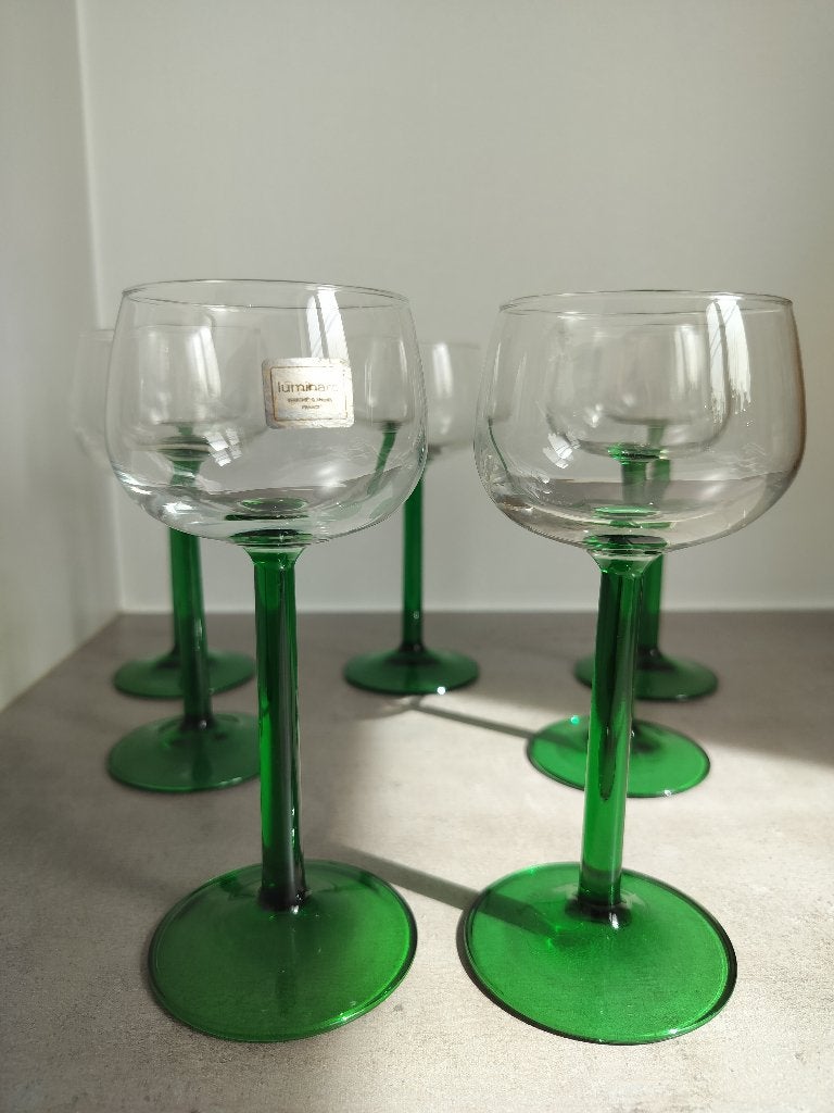 7 vintage wijnglazen, Luminarc France met dikke steel, Antiek en Kunst, Ophalen of Verzenden