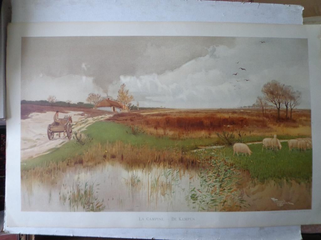 Chromolithografie "De Kempen - La Campine" Fernand Toussaint, Antiquités & Art, Paysage, Lithographie, 1900 - 1949, Enlèvement