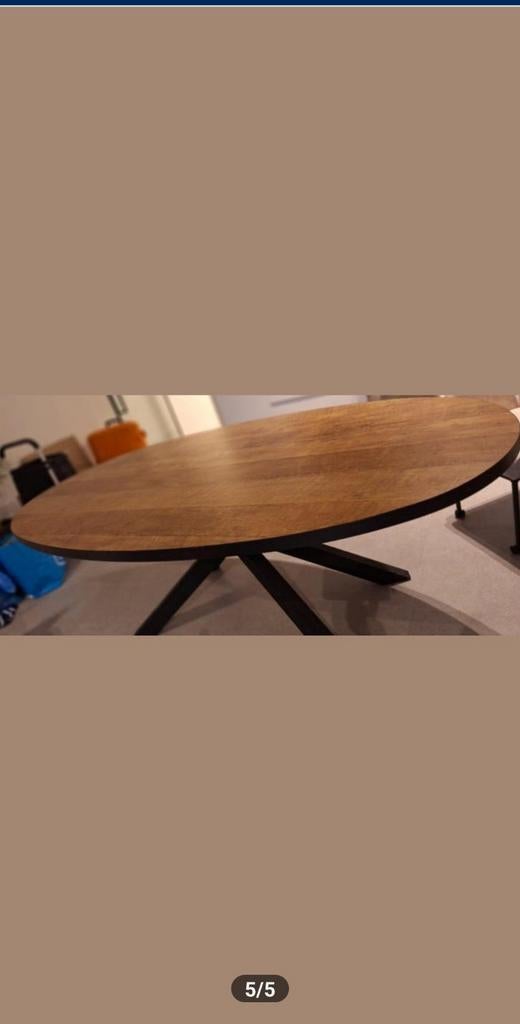Eettafel met 6 stoelen op wielen, Huis en Inrichting, Tafels | Eettafels, Ophalen of Verzenden, Teakhout