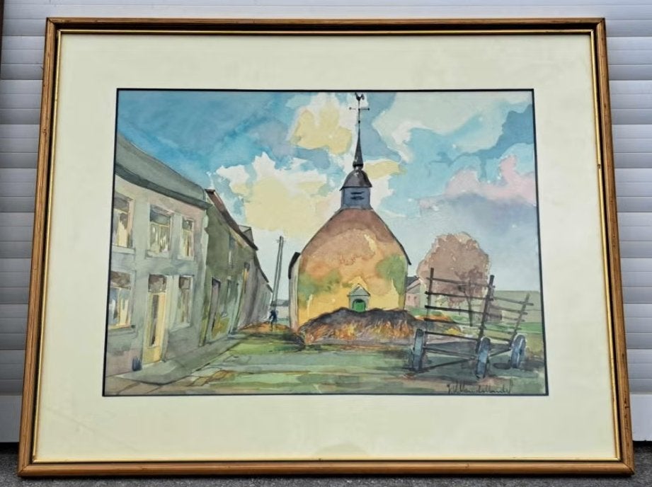 aquarelle eglise signe Victor VAN DE VONDEL, Enlèvement ou Envoi, Impressionniste, Aquarelle, Fleurs