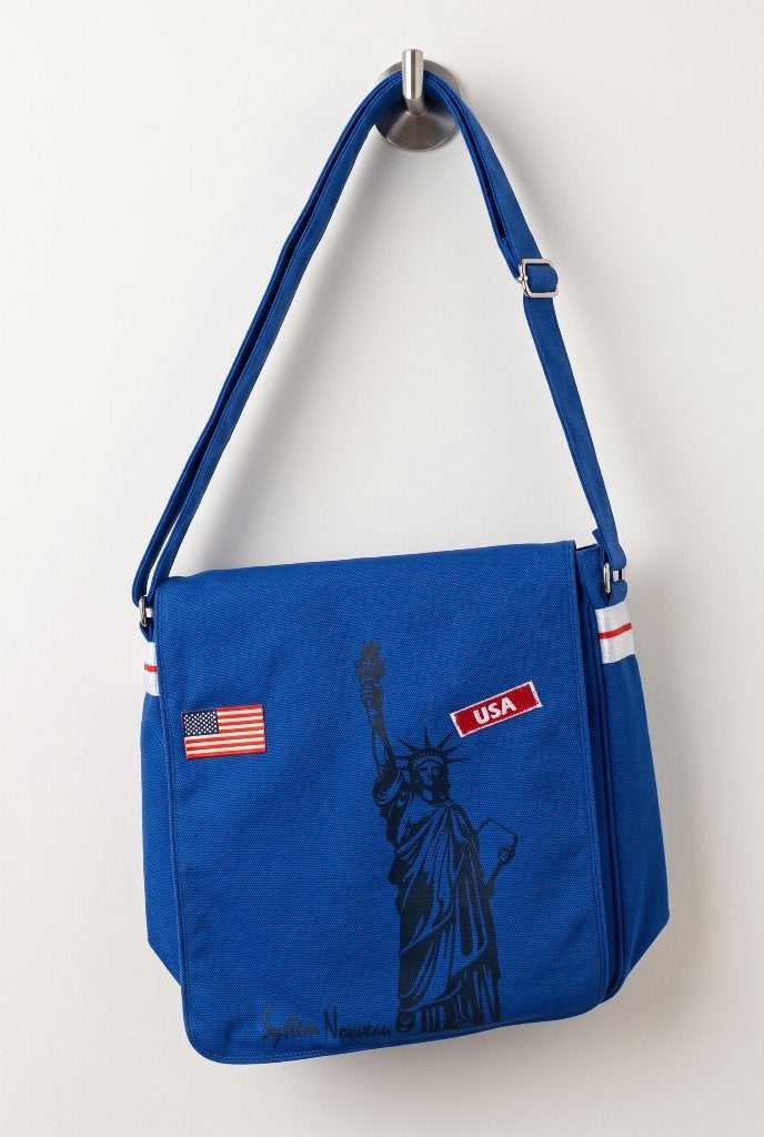 Stoere Blauwe USA Messenger Bag / Schoudertas (New York), Blauw, 50 cm of meer, Ophalen of Verzenden, Zo goed als nieuw