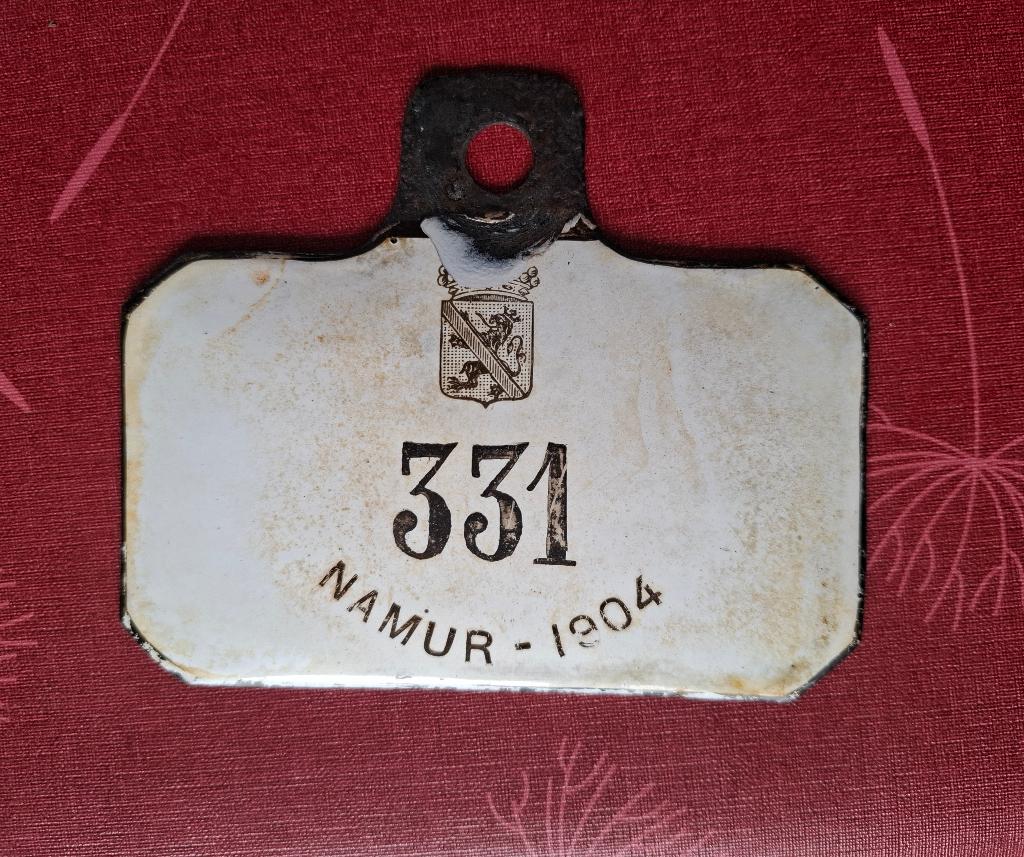Om te ruilen - Fietsplaat - Taksplaat moto uit Namen 1904, Verzamelen, Overige Verzamelen, Ophalen, Gebruikt