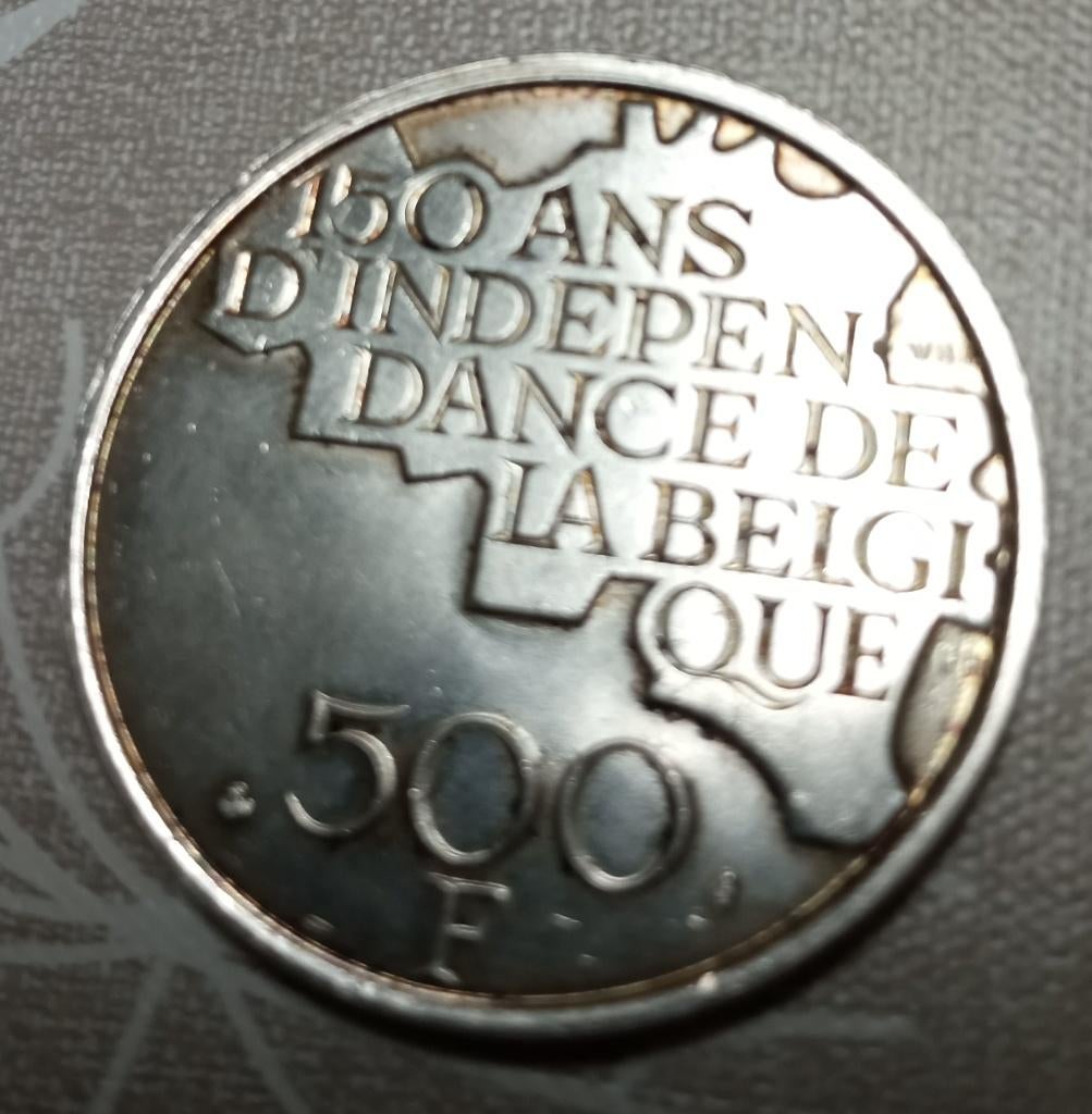 Pièce de 500 francs 1980 Belgique 150 ans indépendance, Timbres & Monnaies, Argent, Enlèvement, Série, Argent