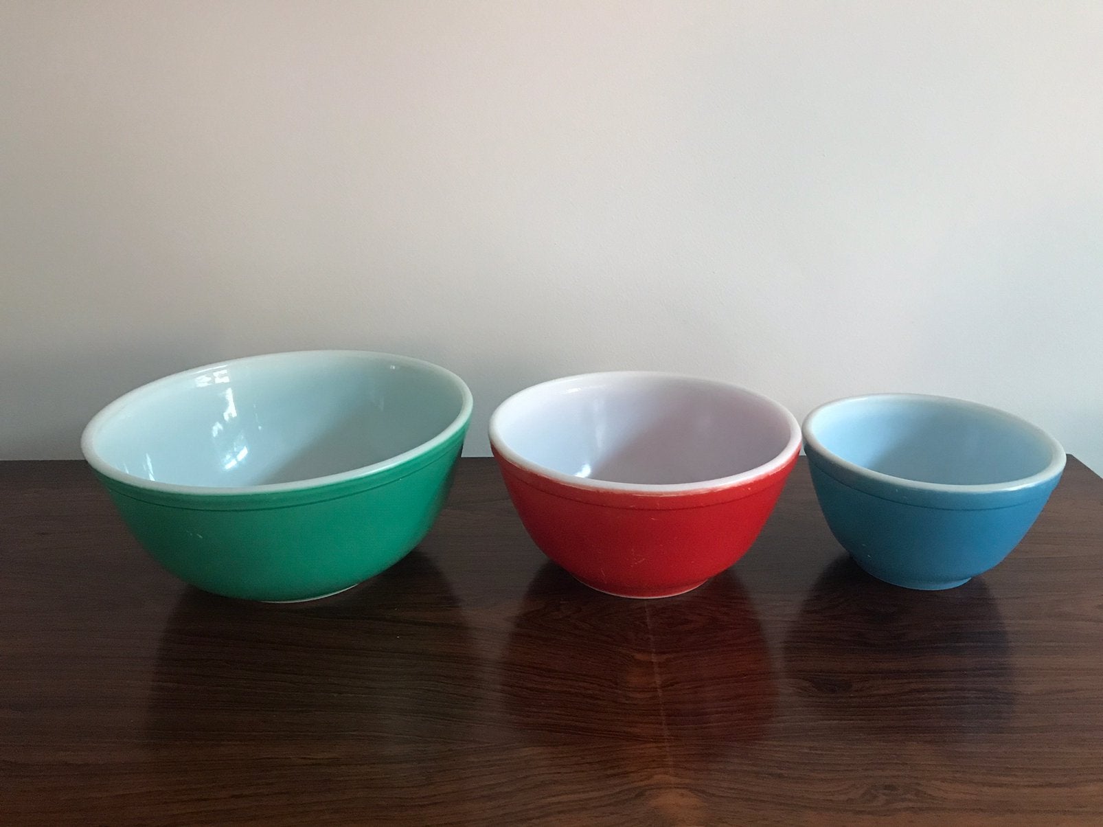 Pyrex Set 3 kommen schalen groen rood turquoise, Ophalen of Verzenden