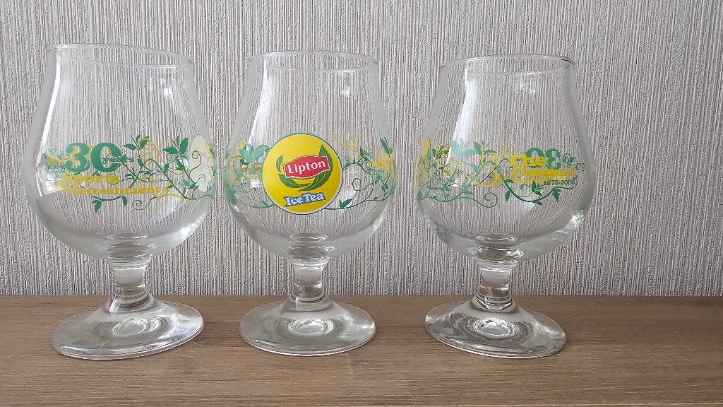 3 Lipton glazen 30 jaar Ice tea - collectors item, Verzamelen, Ophalen, Zo goed als nieuw, Frisdrankglas