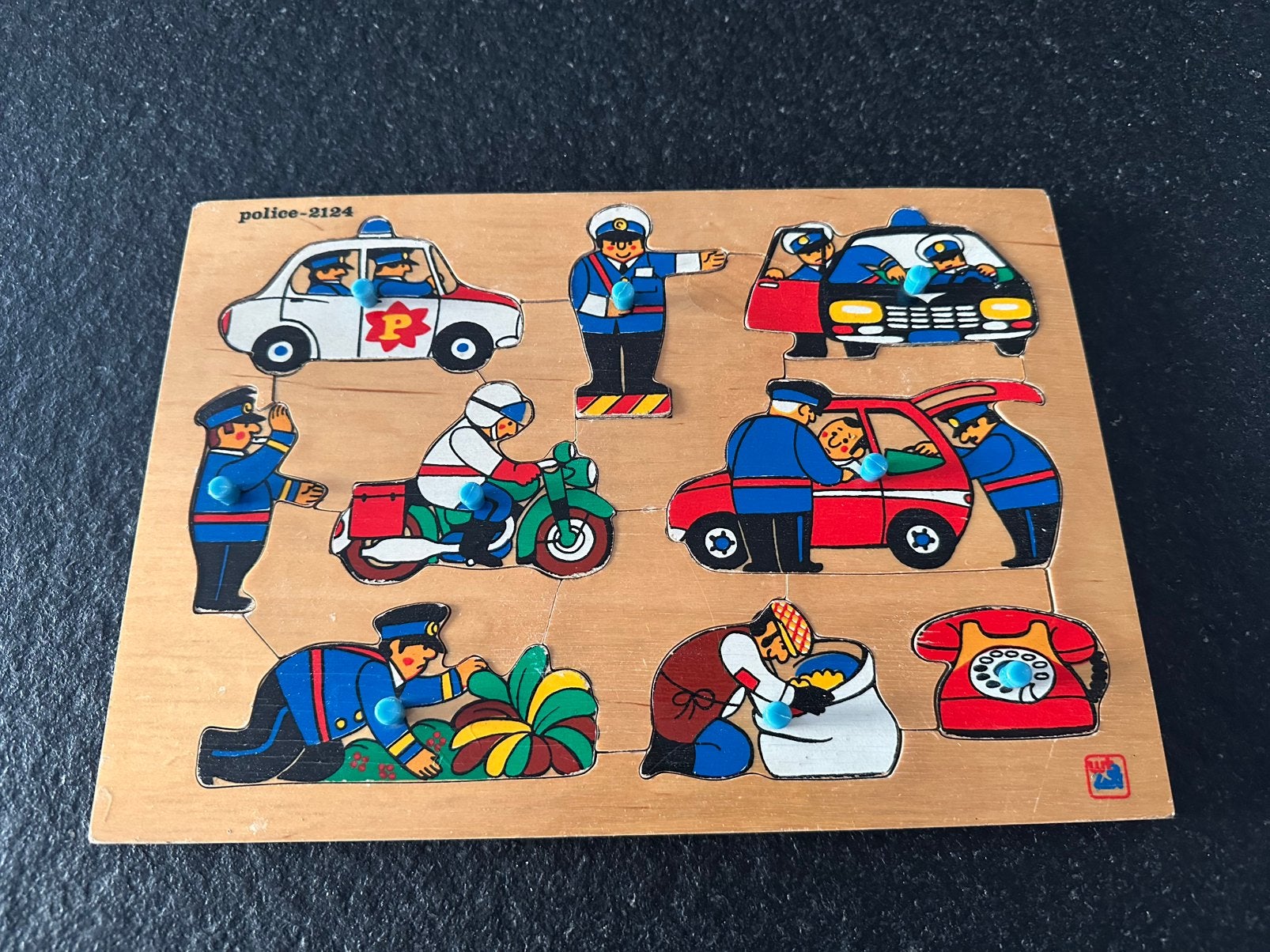 Vintage houten knoppuzzel Steinmeier Politie jaren 70/80, Gebruikt, Ophalen of Verzenden, Van hout, Minder dan 10 stukjes