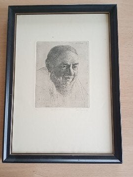 Ets Andreas Vanpoucke pater pio, Ophalen of Verzenden, Portret, Ets, Genummerd