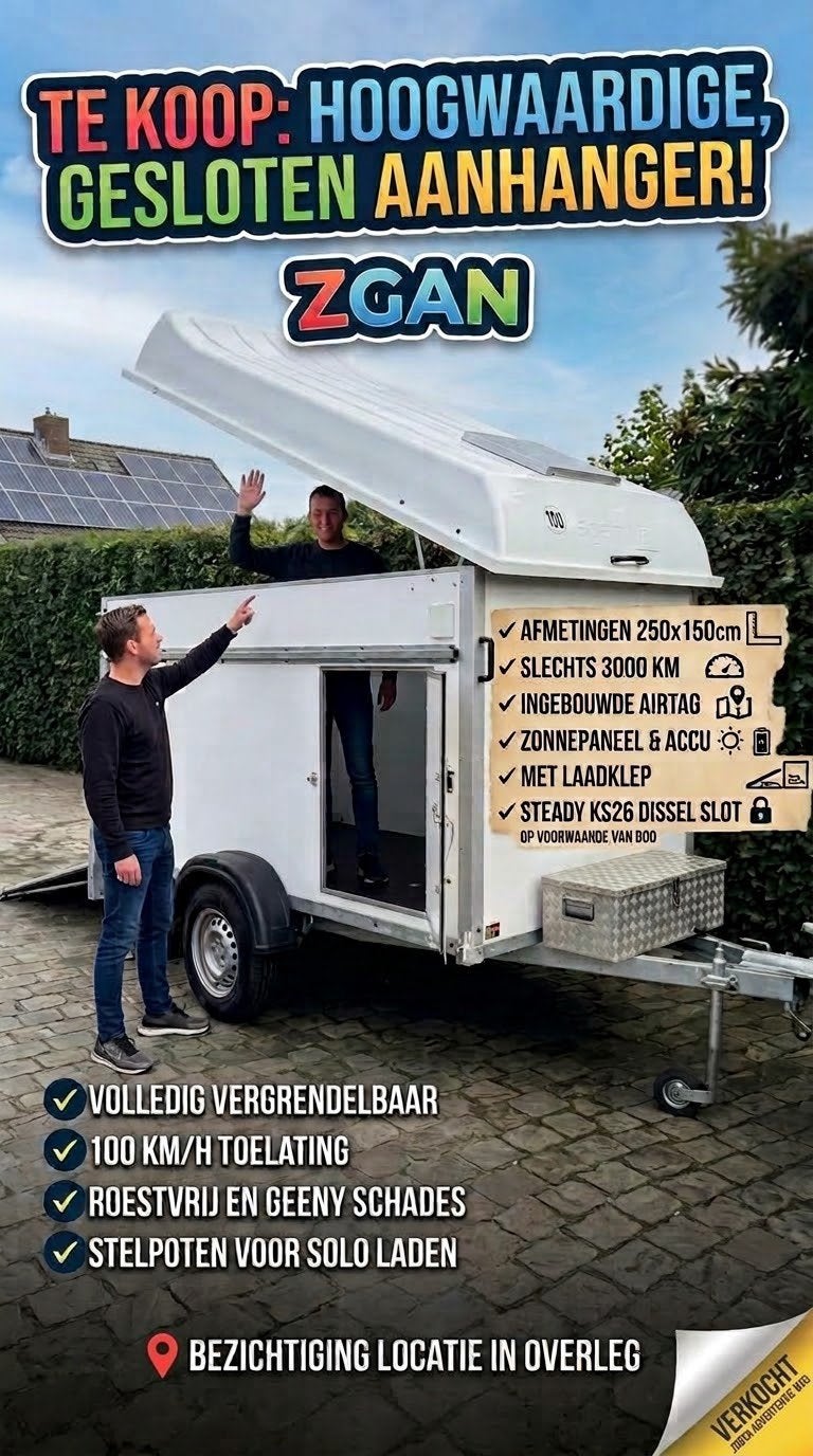 Gesloten koffer Aanhanger aanhangwagen remork remorq ZGAN, Ophalen, Zo goed als nieuw